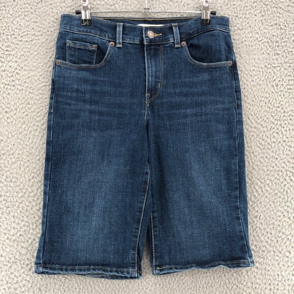 Levis Shorts Women 27 Blue Dark Wash Denim Bermuda Stretch Jean Everyday Walking - Picture 2 of 15